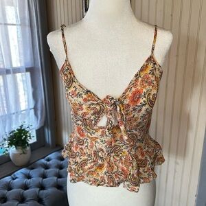 NWT Patrons of Peace Boho Paisley Floral Smocked Peplum Cami Top Size Small